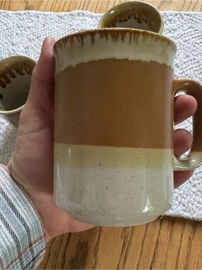 Vintage Drip Glaze Stoneware Mug Set of 4 |Earth Tone Pottery Cabin Cottagecore